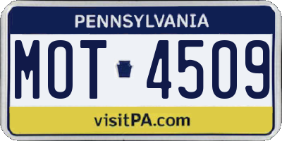 PA license plate MOT4509