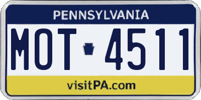 PA license plate MOT4511