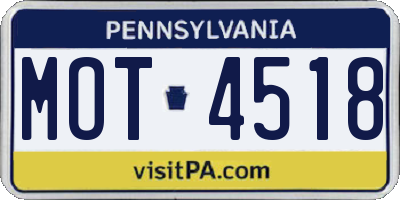 PA license plate MOT4518