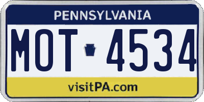 PA license plate MOT4534