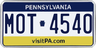 PA license plate MOT4540