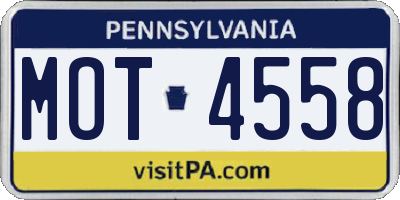 PA license plate MOT4558