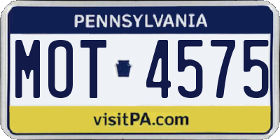 PA license plate MOT4575