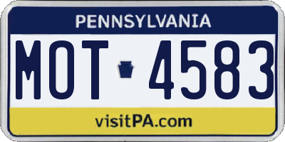 PA license plate MOT4583