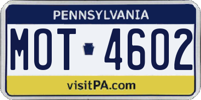 PA license plate MOT4602