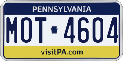 PA license plate MOT4604