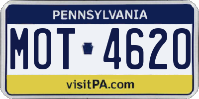 PA license plate MOT4620