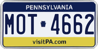 PA license plate MOT4662