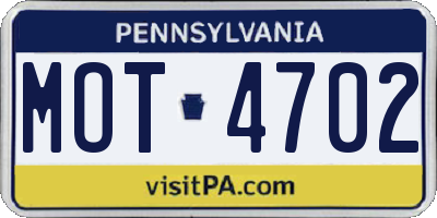 PA license plate MOT4702