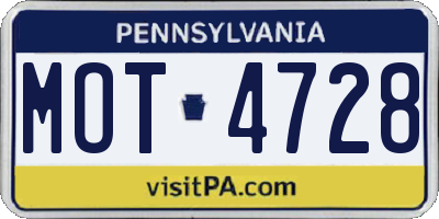PA license plate MOT4728