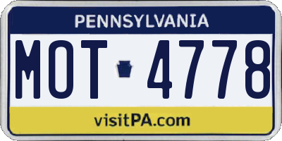 PA license plate MOT4778