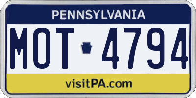 PA license plate MOT4794