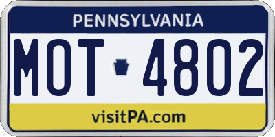 PA license plate MOT4802
