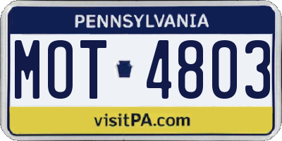 PA license plate MOT4803