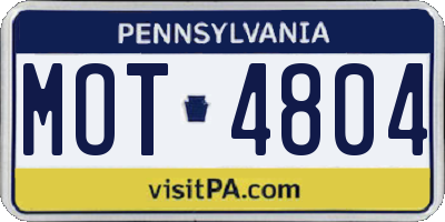 PA license plate MOT4804