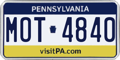 PA license plate MOT4840
