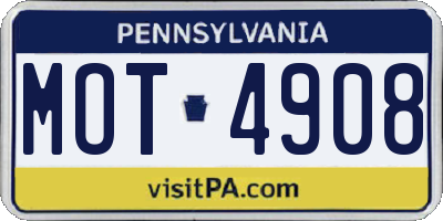 PA license plate MOT4908