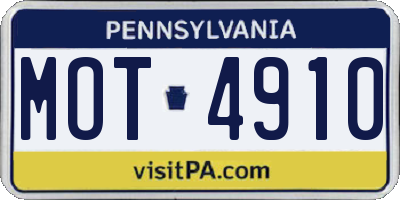 PA license plate MOT4910