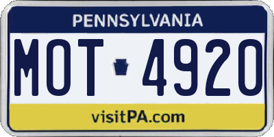 PA license plate MOT4920