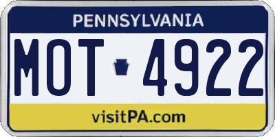 PA license plate MOT4922