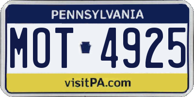 PA license plate MOT4925