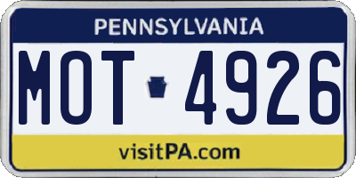 PA license plate MOT4926