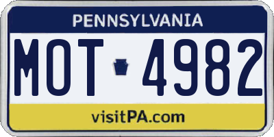 PA license plate MOT4982