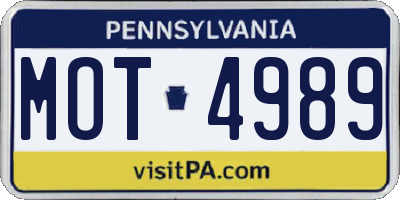 PA license plate MOT4989