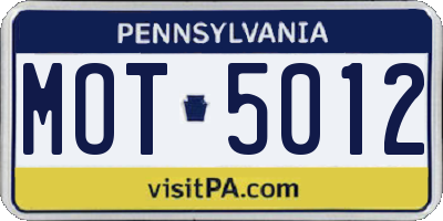 PA license plate MOT5012