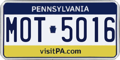PA license plate MOT5016
