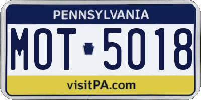PA license plate MOT5018