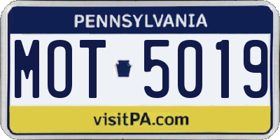 PA license plate MOT5019