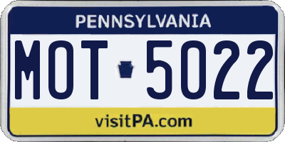 PA license plate MOT5022