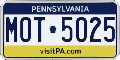 PA license plate MOT5025