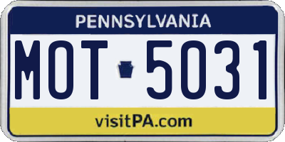 PA license plate MOT5031