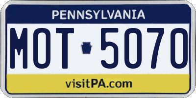 PA license plate MOT5070