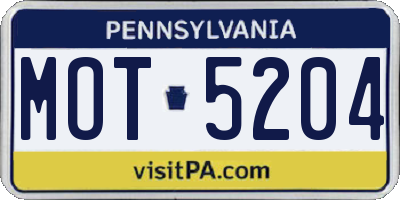 PA license plate MOT5204