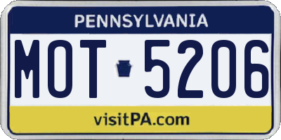 PA license plate MOT5206