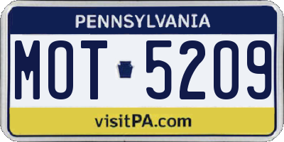 PA license plate MOT5209