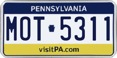 PA license plate MOT5311