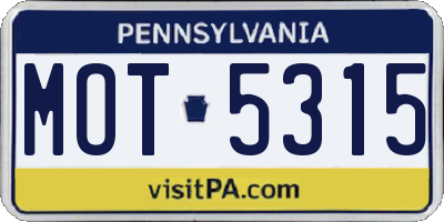 PA license plate MOT5315