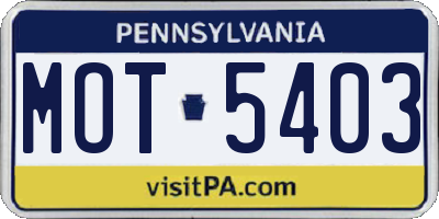 PA license plate MOT5403