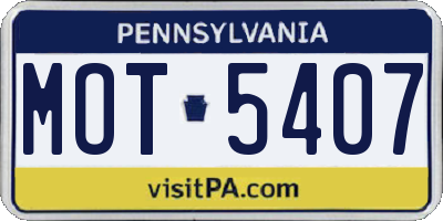 PA license plate MOT5407