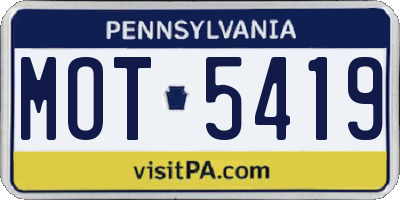 PA license plate MOT5419
