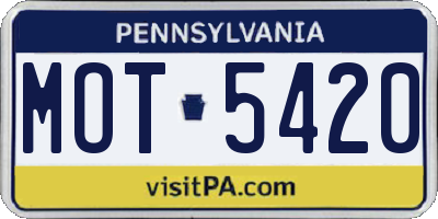 PA license plate MOT5420