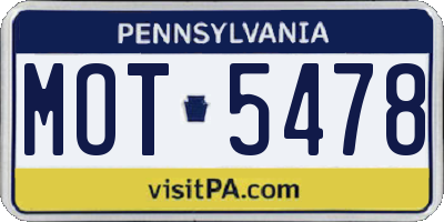 PA license plate MOT5478
