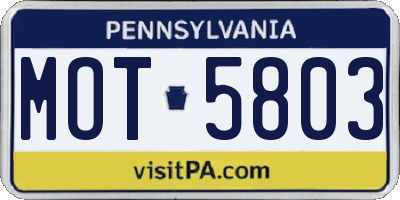 PA license plate MOT5803