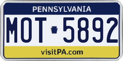 PA license plate MOT5892