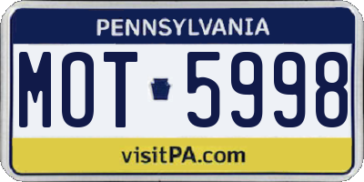 PA license plate MOT5998