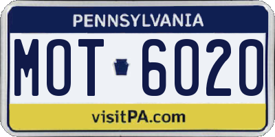 PA license plate MOT6020